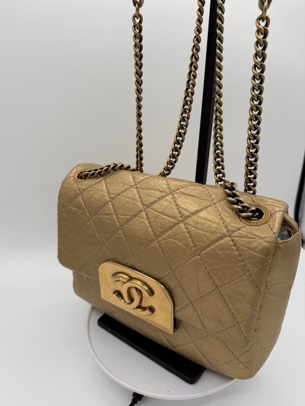 Chanel Gold Quilted Leather CC Square Flap Bag
